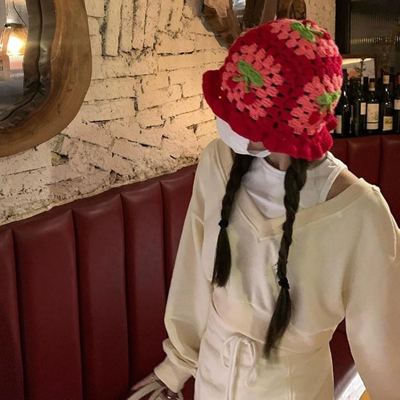 Busnos Crochet Bucket Hats for Women Handmade Hat Cute Foldable Knitted Hats for Women - Image 2